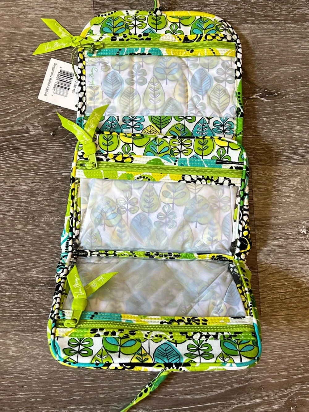 NWT Vera Bradley Limes Up Green Yellow Cosmetic Bag Make Up Organizer Travel Bag